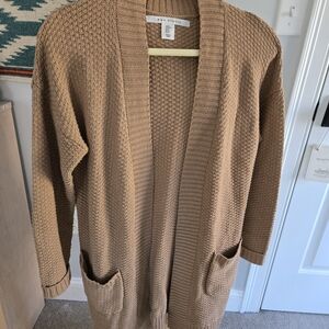 Max Studio Tan Waffle Knit Sweater Cardigan Women's Size M
